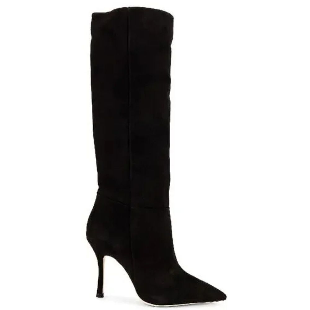 Larroude Heeled Boots 6.5 Pointed Toe Tall Stiletto Classic Suede Black Kate